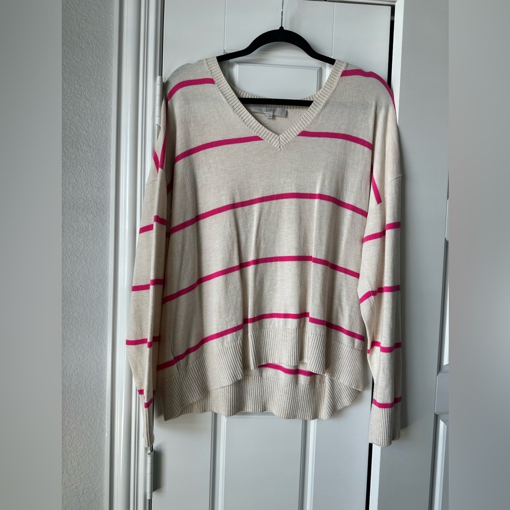 LOFT XL Cream and pink stripe sweater